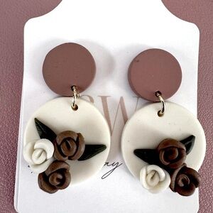 Polymer clay rose drop earrings